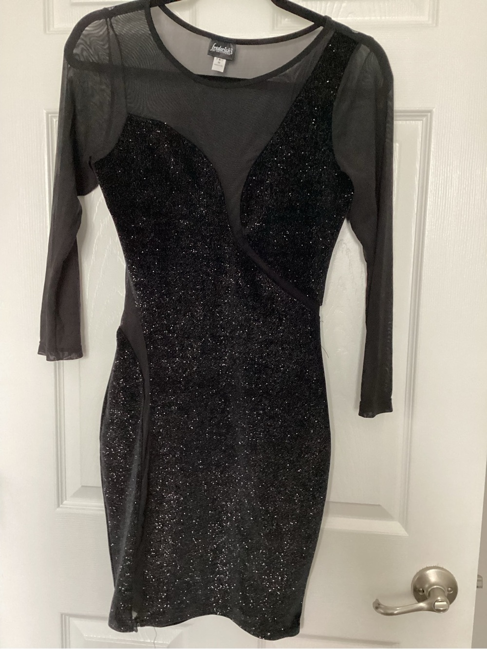 Frederick's of Hollywood Black Sparkle Mesh Long Sleeve Holiday Dress